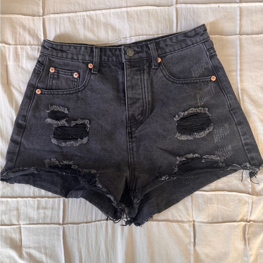 Signature 8 Black Distressed High Waist Mom Shorts